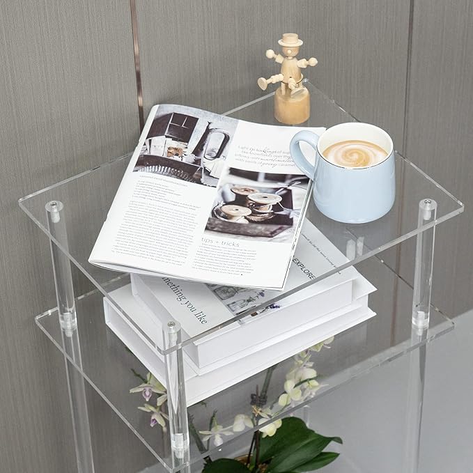 HMYHUM Clear Acrylic End Table, 3-Tier Side Table/Nightstand, 15.7" L x 11.8" W x 23.4" H