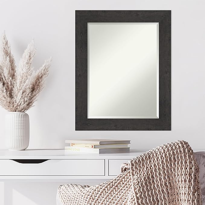Amanti Art Brown Wall Mirror 30x24 Rustic Plank Espresso Rectangle Bathroom Mirror for Wall Decor Living Room, Medium Rustic Farmhouse Frame, Hangs Horizonally and Vertically, Bathroom Decor, Beveled