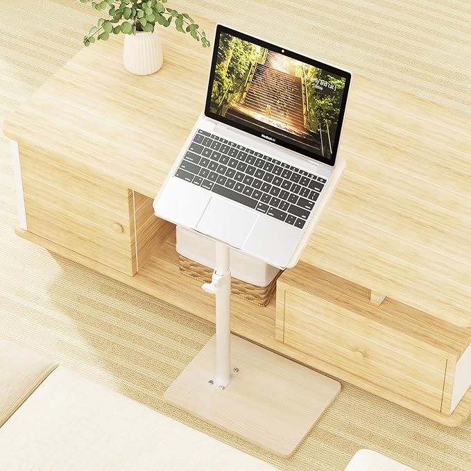 Sofa Armrest Tray Table for Couch - 360° Swivel Height Adjustable End for Small Spaces, Snack Side Table for Bed or Chair with Phone & Tablet Slot (Oak,Angle Adjustable)
