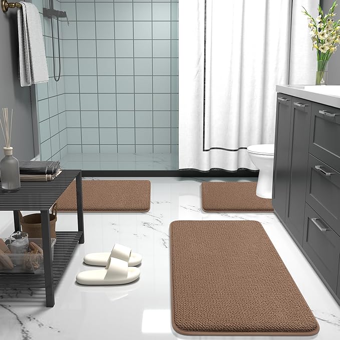 OLANLY Thick Memory Foam Bath Mat Rug 24x16, Extra Soft Absorbent Bathroom Rug, Quick Dry Bath Mats, Non-Slip, Machine Washable Carpet for Bathroom, Tub and Shower, Home Decor Accessories, Mocha