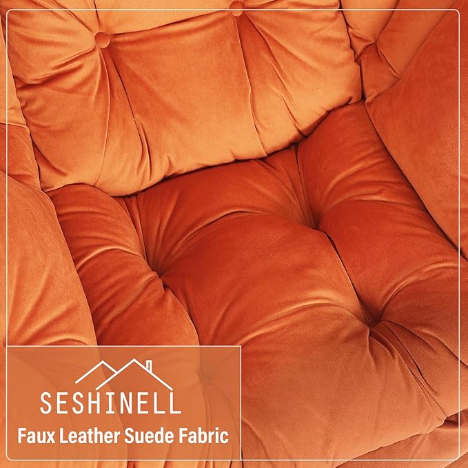 Lazy Chair with Ottoman, Modern Accent Chair Contemporary Lounge Leisure Sofa Chair with Armrests, Reading Chair and Folding Footstool Set for Living Room, Bedroom, Orange