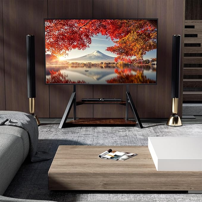 unho Mobile TV Floor Stand with Wheels Shelves for 65 to 100 inch Large LCD/LED Flat Curved Screen up to 220lbs, Adjustable Heights TV Mount Stands VESA 800x600mm, Rolling TV Stand for Bedroom Office