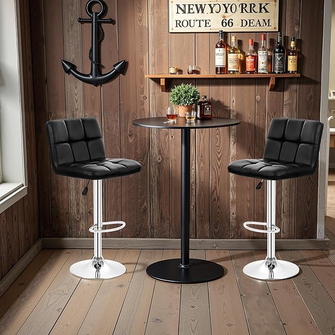 BestOffice Bar Stools Set of 2, Adjustable PU Leather Swivel Barstools, Modern Counter Stools with Back and Footrest, Counter Height Barstools for Bar, Kitchen and Dining Room
