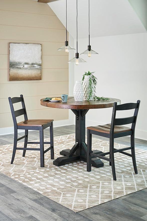Signature Design by Ashley Valebeck Rustic 24” Counter Height Bar Stool with Contoured Seat, Set of 2, Black & Dark Brown