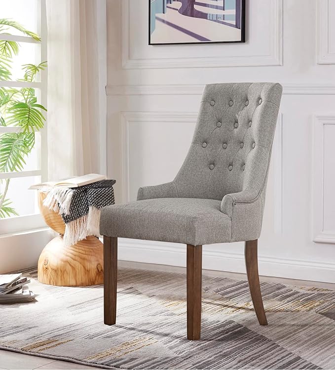 COLAMY Wingback Upholstered Dining Chairs Set of 4, Fabric Side Dining Room Chairs with Tufted Button, Living Room Chairs for Home Kitchen- Light Grey
