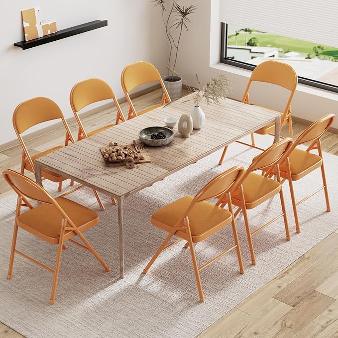 VECELO 4-Pack Folding Chairs Portable Metal with Ultra Soft Fabric Padded Cushion Seats for Home Office Events Wedding Party, Orange