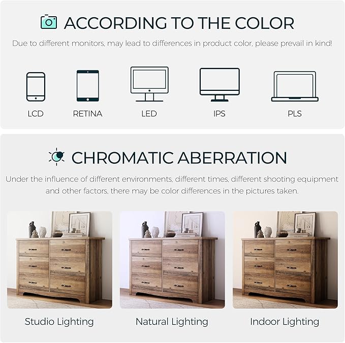 LINSY HOME 6 Drawers Dresser for Bedroom, 47" Wide Rustic Wood Dressers & Chests of Drawers, Modern Farmhouse Storage Dresser with Antique Handles for Closet, Living Room, Hallway, Rustic Brown