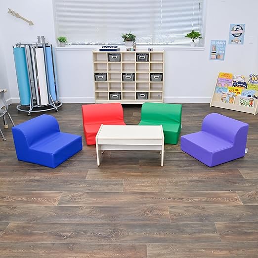 Children's Factory Library Loungers, Flexible Seating Classroom Furniture, Comfy Kids Chairs, Vibrant Colors, Set of 4