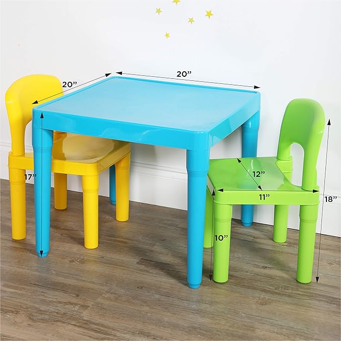 Humble Crew Kids Table and 2 Chair Set, Aqua Table with Chairs - Sturdy Toddler Activity Table for Playtime, Arts, Crafts, Reading, and More - 5-Piece Children’s Furniture for Daycare Playroom