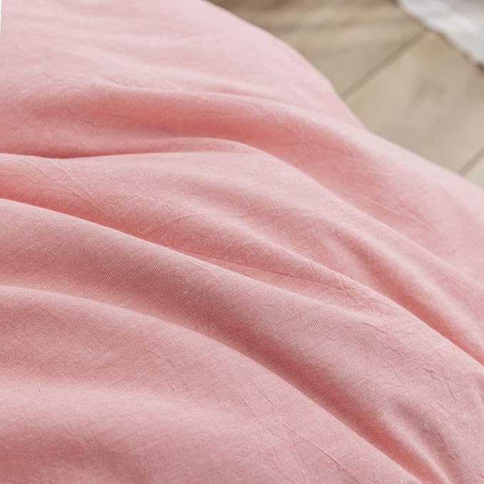 BESTOUCH Duvet Cover Set 100% Washed Cotton Linen Feel Super Soft Comfortable Chic Lightweight 3 PCs Home Bedding Set Solid Red Pink Full/Double