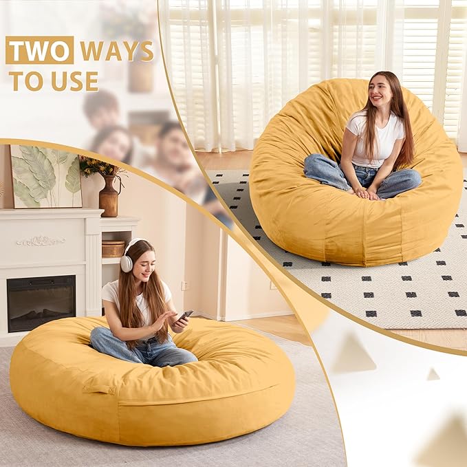 HABUTWAY XX-Large Bean Bag Chair: Giant 7' Memory Foam Furniture Bean Bag Chairs for Adults with Microfiber Cover 7Ft (Mustard)
