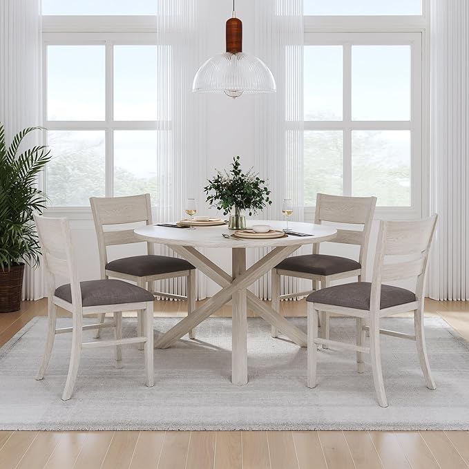 Peatuk Round Solid Wood Dining Table, Part of Dining Table Set, Mix and Match Table, Chair Sold Separately for Dining Room, Kitchen, Grey