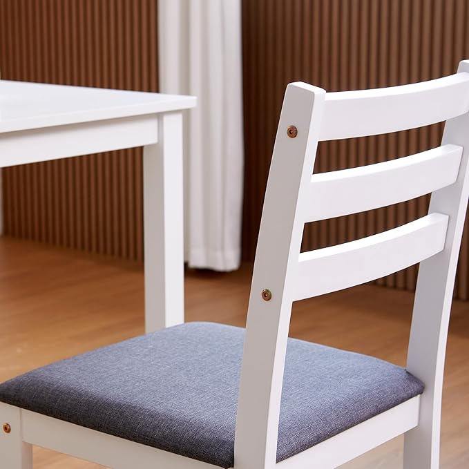 Livinia Seattle Modern Farmhouse Kitchen Dining Room Chair Set of 4, Solid Wood Fabric Upholstered Cushion Seat Wood Ladder Back Chairs (White)