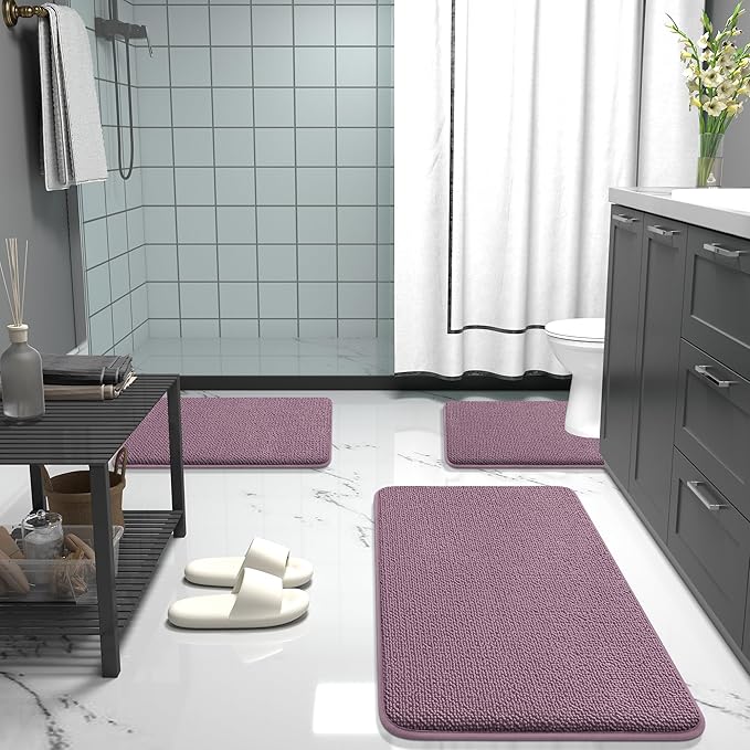 OLANLY Thick Memory Foam Bath Mat Rug 24x16, Extra Soft Absorbent Bathroom Rug, Quick Dry Bath Mats, Non-Slip, Machine Washable Carpet for Bathroom, Tub and Shower, Home Decor Accessories, Deep Plum