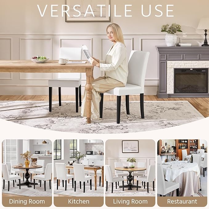 Yaheetech Dining Chairs Set of 6 Faux Leather Modern Dining Room Chairs with Rubberwood Legs and Padded Seat for Kitchen/Living Room/Restaurant, White