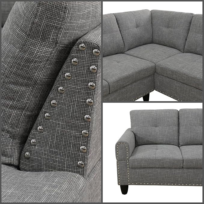 Modular L-Shaped Sectional Sofa, Modern Couches with Movable Chaise, Convertible 4-Seater Couch for Bedroom, Apartment & Office, Brown Grey
