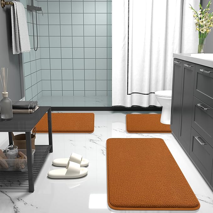 OLANLY Thick Memory Foam Bath Mat Rug 24x16, Extra Soft Absorbent Bathroom Rug, Quick Dry Bath Mats, Non-Slip, Machine Washable Carpet for Bathroom, Tub and Shower, Home Decor Accessories, Ochre