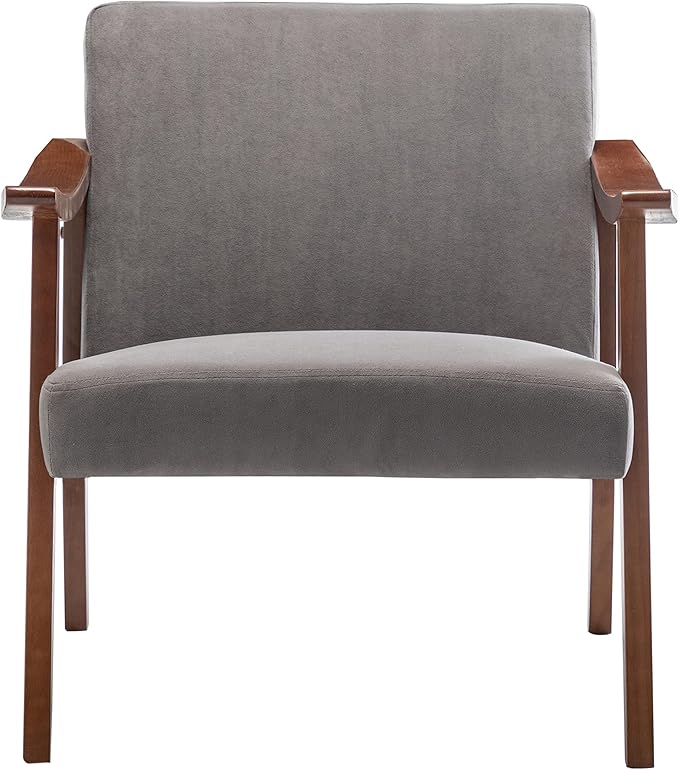 Container Furniture Direct Accent Chair with Velvet Upholstery and Solid Wood Frame, Classic Mid-Century Modern Living Room Furniture for Extra Seating, Grey