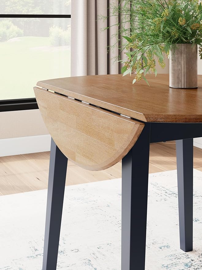 Signature Design by Ashley Gesthaven Modern Dining Drop Leaf Table with 4 Legs, Light Brown & Blue