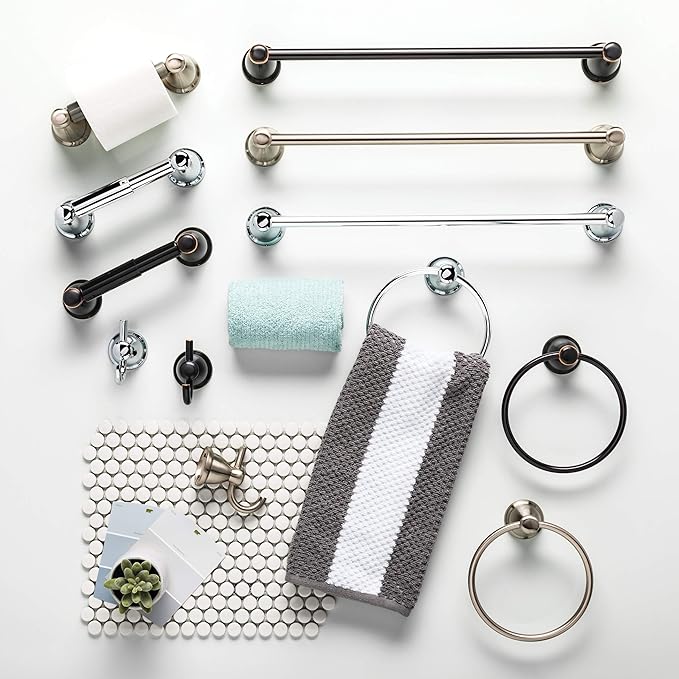 Franklin Brass Kinla 3-Piece Bathroom Set Satin Nickel 24" Towel Bar Rack, Toilet Paper Holder, Ring 3-Piece Hardware KIN3PC-SN