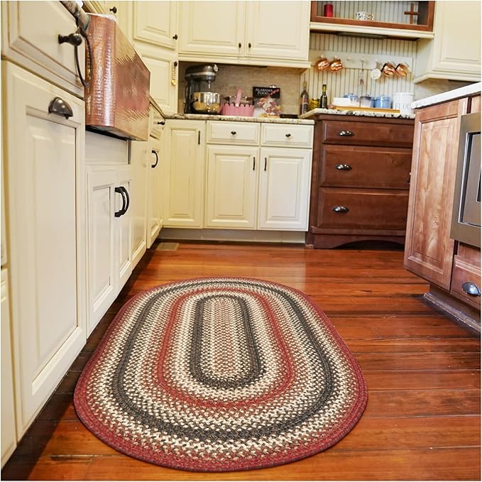 Homespice Chester Red Braided Rugs 27x45 Oval Country Style Rugs for Your Home