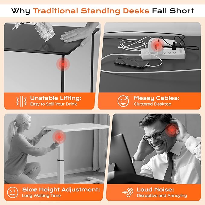 Huuger Dual Motor Electric Standing Desk Frame, Sit Stand up Desk Leg for 47.2” to 86.6” Desktop, Computer Desk Leg with Cable Tray, 3 Memory Height Presets, 2 Hooks, Black Frame Only