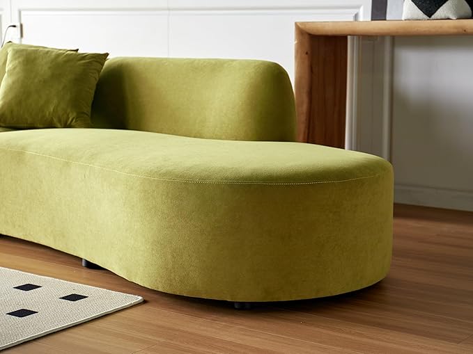 Container Furniture Direct 132" Curved Sofa with Throw Pillows, 6 Seater Luxury Velvet Couch with Half Moon Design and High-Density Foam, Ideal for Modern Living Room, Office & Apartment, Olive Green