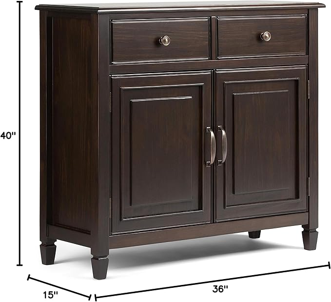 SIMPLIHOME Connaught SOLID WOOD 40 Inch Wide Traditional Entryway Storage Cabinet in Dark Chestnut Brown, For the Living Room, Entryway and Family Room