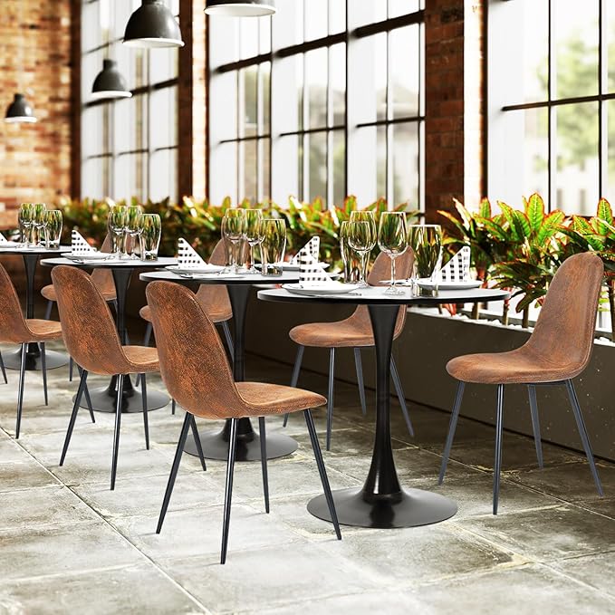FurnitureR Dining Chairs Set of 4, Mid-Back Armless Side Chairs with Suede Upholstery and Sturdy Metal Legs, Comfortable Accent Seating for Kitchen, Dining Room, Café, Living Room, Bedroom, Brown