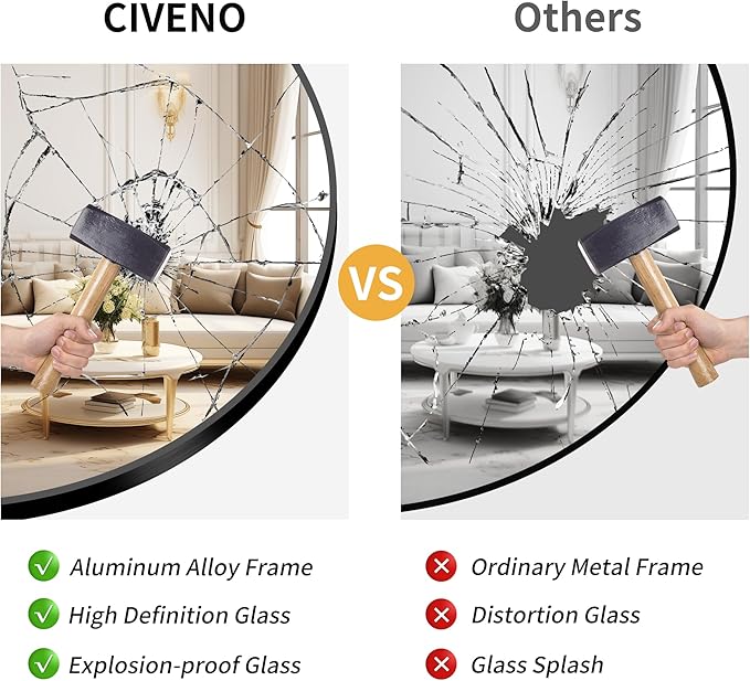 Black Round Mirror 39 inch Large Circle Mirror, Aluminum Alloy Metal Frame Bathroom Mirror, Round Wall Mirror, Circle Mirrors for Wall Entryway Bedroom Living Room