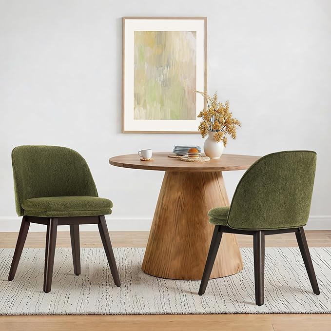 Wooden Dining Chairs Set of 4, Fabric Upholstered Modern Dining Room Chairs with Double-Layer Thick Seat Cushion & Ergonomic Backrest for Restaurant, Kitchen and Café, Green, 2 Boxs