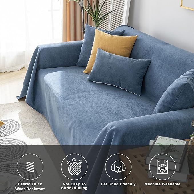 STACYPIK Waterproof Dark Blue Sofa Cover, Washable Couch Cover for 2 Cushion Couch, Anti-Slip Furniture Protector, Pet-Friendly Couch Cover for Pets and Kids, Loveseat Covers, Futon Cover-71X90IN