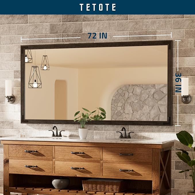 TETOTE 72 x 36 Black Wood Mirror for Bathroom Wall/Bedroom/Living Room/Entryway Farmhouse Rustic Bathroom Vanity Mirror Waterproof (Horizontal/Vertical Mounted)