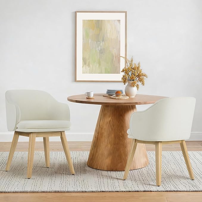 Wooden Dining Chairs Set of 4, Fabric Upholstered Modern Dining Room Chairs with Barrel Backrest & Double-Layer Thick Cushion for Living Room, Restaurant, Kitchen and Café, Beige, 2 Boxs