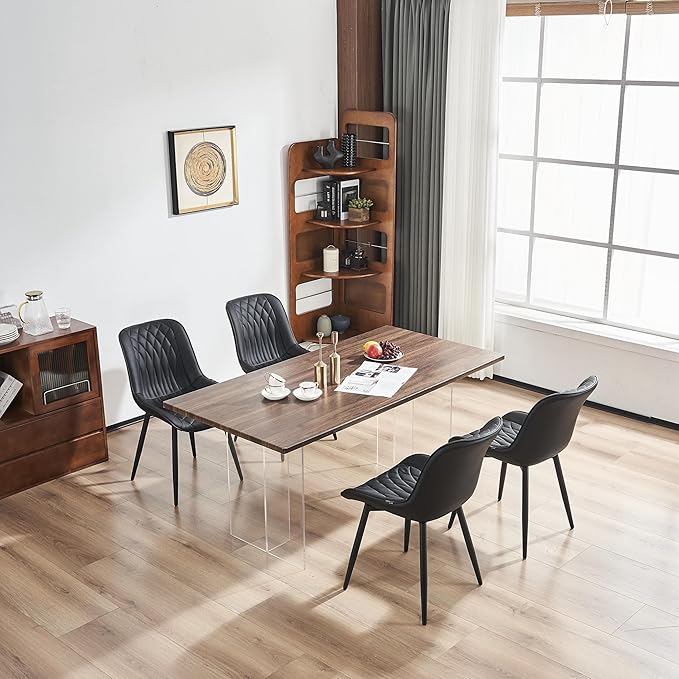 YOUNIKE Black Dining Chairs Set of 2 with High Backs Mid Century Modern Kitchen & Dining Room Chairs PU Faux Leather Upholstered Wide Seat Accent Chair Comfortable Large Padded Side Chair Metal Legs