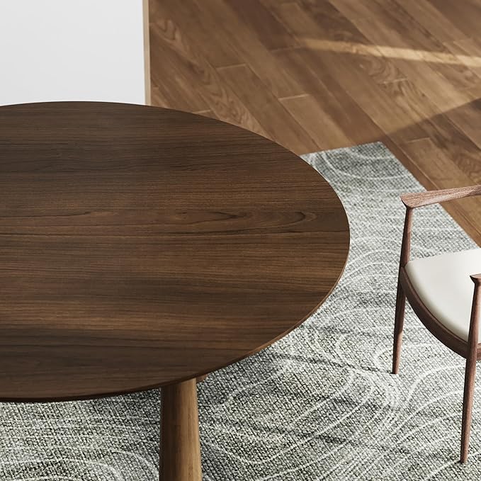 Casaphoria 59" Round Dining Table, Kitchen Table for 6 with Arc-Shaped Edge Top and Cylindrical Legs, Easy Assembly for Living Room, Dining Room, Walnut