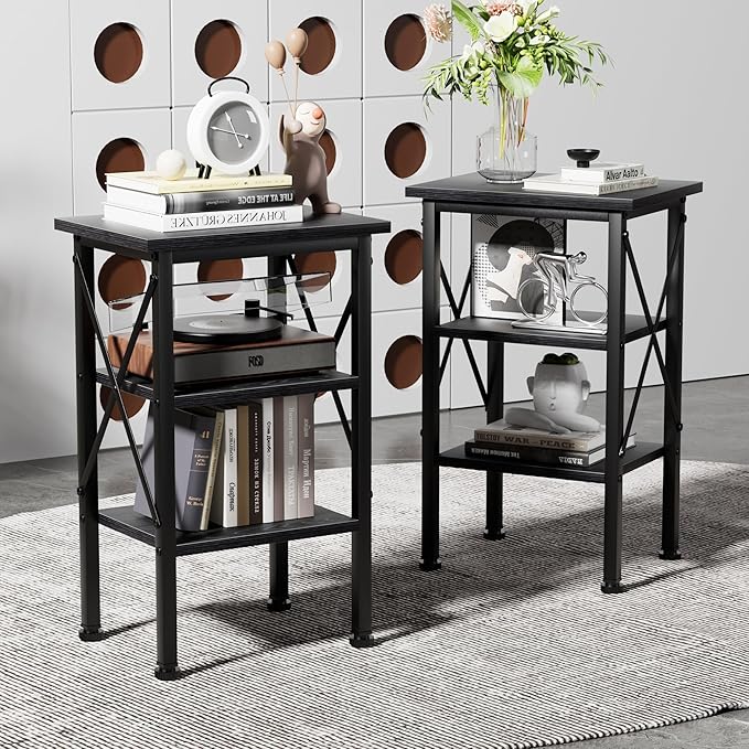 VECELO Modern Nightstands X-Design Side End Table Night Stand with Storage Shelf for Bedroom,Living Room,