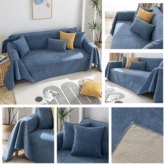 STACYPIK Waterproof Dark Blue Sofa Cover, Washable Couch Cover for 2 Cushion Couch, Anti-Slip Furniture Protector, Pet-Friendly Couch Cover for Pets and Kids, Loveseat Covers, Futon Cover-71X71IN