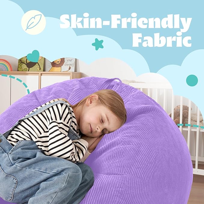 HABUTWAY 2 FT Bean Bag Chair,Giant Bean Bag Chairs,Big Bean Bags with Memory Foam Filled, Large Beanbag Chairs with Soft Corduroy Cover-Purple