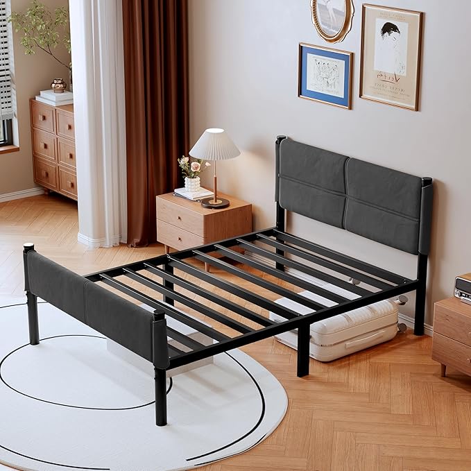Metal Bed Frame,14Inch Twin Size Bed Frame with Storage Space,Heavy Duty Sturdy Mattress Foundation,Easy Assembly,No Box Spring Needed,Twin Grey