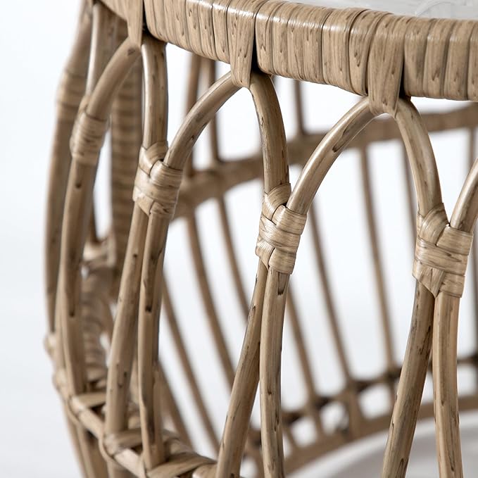 Muse & Lounge Co. Ysar Boho Rattan Round Coffee Table Outdoor with 5mm Tempered Glass Top, All-Weather and Rust Resistant Patio Furniture