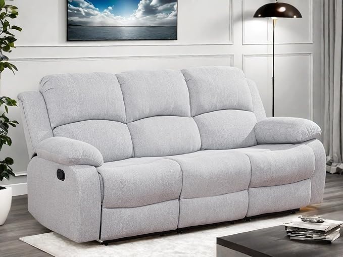 Recliner Sofa Couch, 3-Seater Home Theater Seating Reclining Sofa, Power Reclining Couch with Cup Holders & Drop Down Table for Living Room Furniture Sets, Grey White