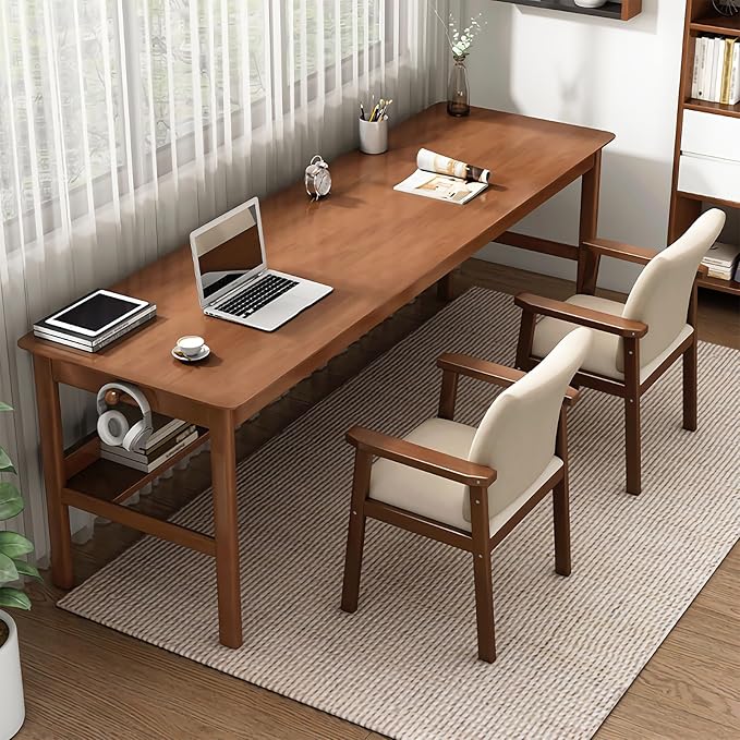 Solid Wood Desk, 63' Mid-Century Modern, Writing Desk, Home Office Workstation