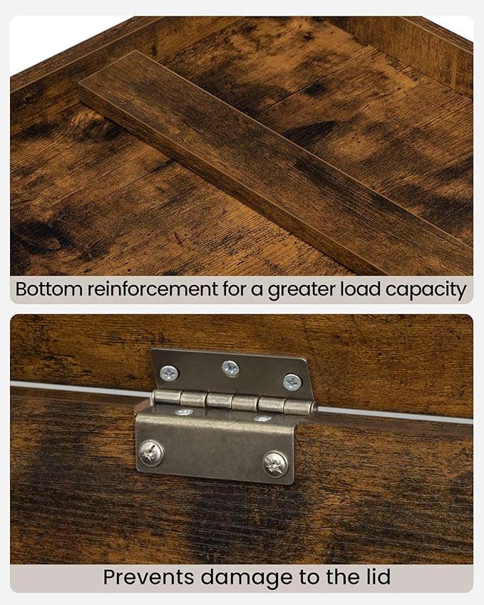 39.4" Storage Chest, Extra Large Storage Trunk with 2 Safety Hinges, Wooden Box Bench, Lift-Top Organizer Chest, Shoe Bench for Entryway, Bedroom, Living Room, Rustic Brown SB04501X