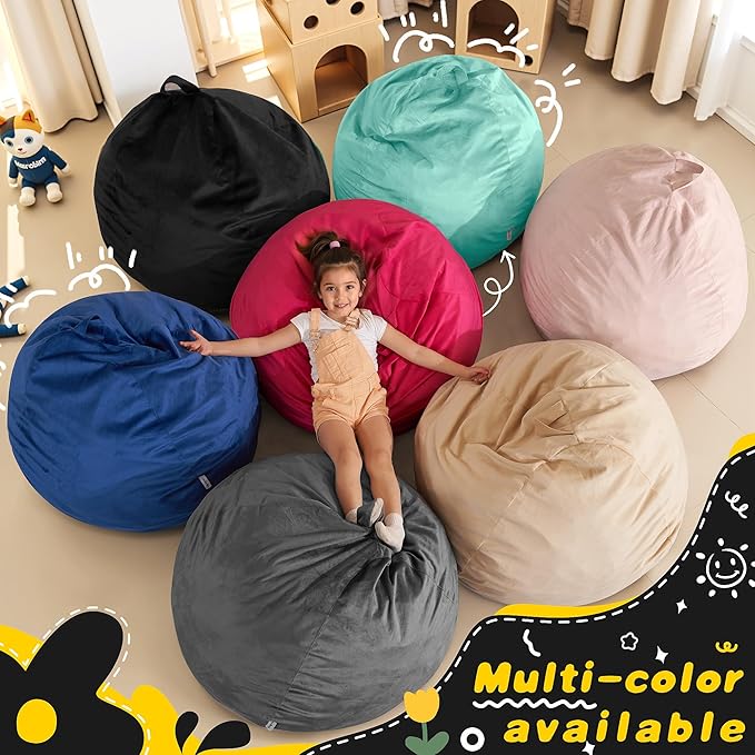 HABUTWAY 2FT Bean Bag Chair, 2' Beanbags Small Bean Bag Chairs with Filling, Teardrop Bean Bag Chair Luxurious Velvet Ultra Soft Fur with Removable Cover (Black)