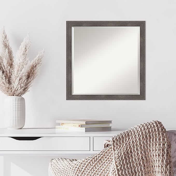Amanti Art Grey Wall Mirror 23x23 Pinstripe Lead Grey Square Bathroom Mirror for Wall Decor Living Room, Medium Modern Wood Frame, Hangs Horizonally and Vertically, Bathroom Decor, Beveled Edge