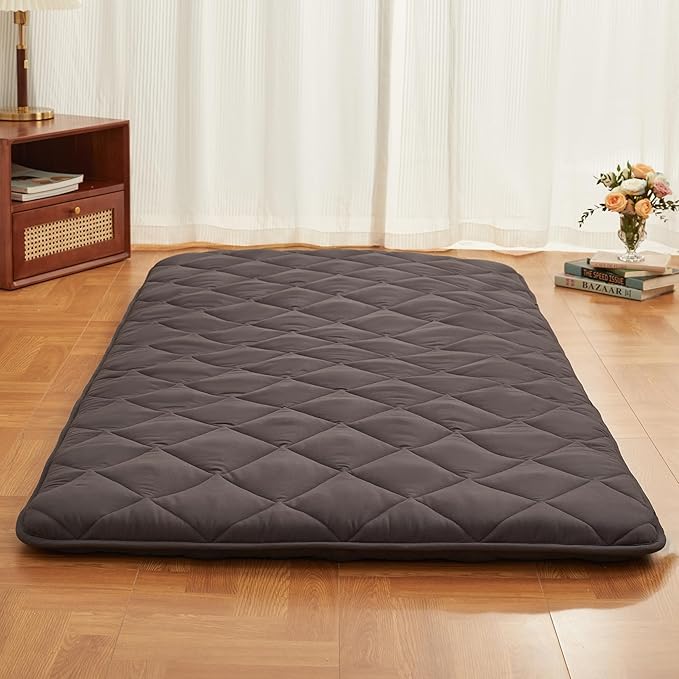 Japanese Floor Futon Mattress, Tatami Mat Sleeping Pad, Shikibuton, Mattresses Topper, Roll Up Dormitory Mattress, Foldable & Portable Floor Lounger Bed, Guest Bed(Grey, Twin)