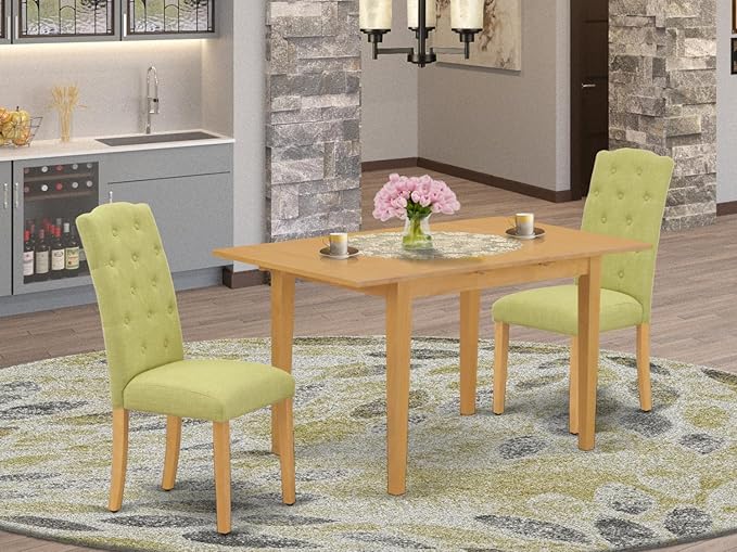 East West Furniture NOCE3-OAK-07 3 Piece Dining Set Contains a Rectangle Dining Room Table with Butterfly Leaf and 2 Limelight Linen Fabric Upholstered Chairs, 32x54 Inch, Oak