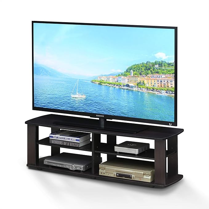 Furinno Nelly Entertainment Center TV Stand, Short 43.3"(W) x13.4(H) x13.1(D), Dark Walnut