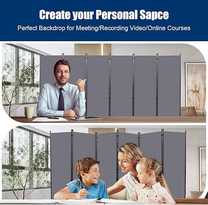 Room Divider 6FT Portable Room Dividers and Folding Privacy Screens, 132'' W Fabric Divider for Room Separation, 6 Panel Partition Room Dividers Freestanding Wall Divider Screen for Dorm Studio Office